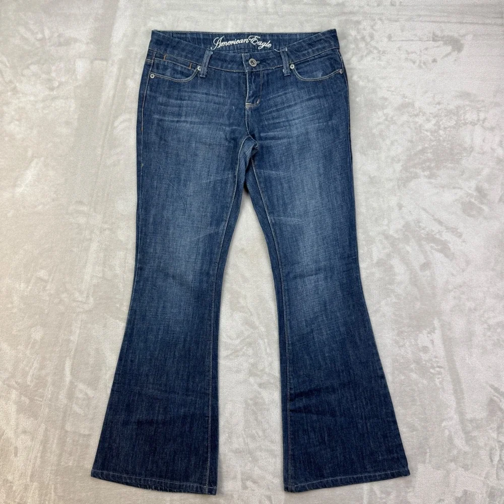 American Eagle Real Flare Jeans Womens 4 Blue Low‎ Rise Wide Leg Y2K Boho